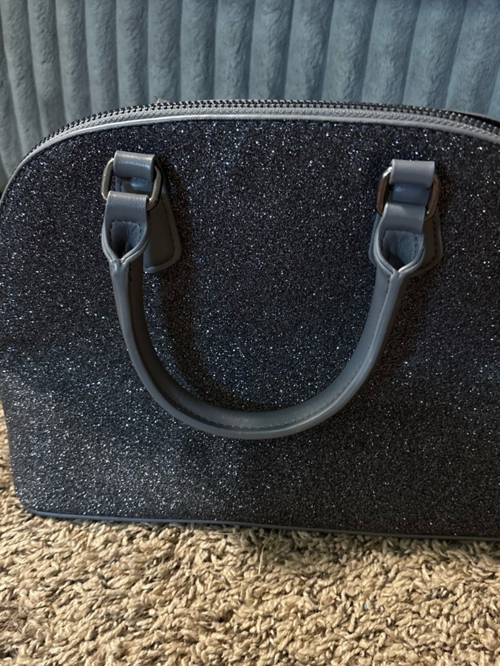 A New Day Stylish Black Glitter Dome Satchel Handbag